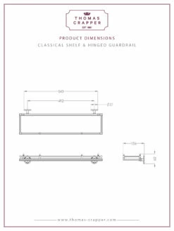 Thomas Crapper Classical Shelf & Hinged Guardrail | OFB 7 Thomas Crapper Classical Shelf & Hinged Guardrail | OFB -Old Fashioned Bathrooms Sales Dim 20351 TC1 024 Shelf Hinged Guardrail