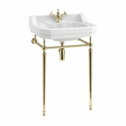 Burlington Edwardian 56cm Basin With Chrome Stand -Old Fashioned Bathrooms Sales Edwardian 560mm Basin with Gold Washstand 1