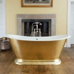 Hurlingham Galleon Cast Iron Bath 1675mm | Old Fashioned Bathrooms -Old Fashioned Bathrooms Sales Galleon Cast Iron Bateau Bath In Faux Gold Leaf