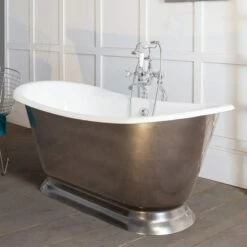 Hurlingham Galleon Cast Iron Bath 1675mm | Old Fashioned Bathrooms -Old Fashioned Bathrooms Sales Galleon Cast Iron Bateau Bath In Pewter Lustre