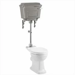 Close-coupled Pan With Chrome/Aluminium Cistern, Med-level Flush Pipe Kit