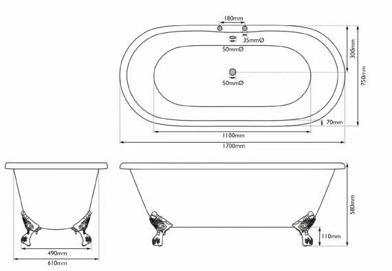 Cast Iron Double Ended Bath 1700mm | Old Fashioned Bathrooms 4 Cast Iron Double Ended Bath 1700mm | Old Fashioned Bathrooms - Image 4