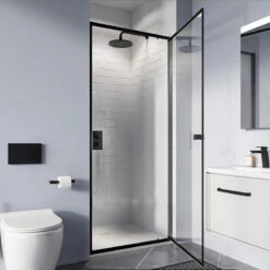 Crosswater 'Clear 6' Pivot Door & (Optional) Side Panel - Matt Black -Old Fashioned Bathrooms Sales clear 6 mb pivot door in recess w900 h900