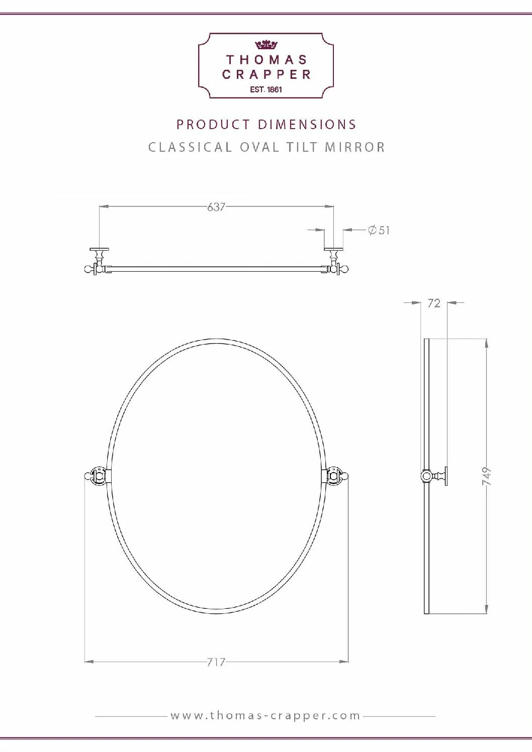 Thomas Crapper Classical Oval Tilt Mirror | Old Fashioned Bathrooms 4 Thomas Crapper Classical Oval Tilt Mirror | Old Fashioned Bathrooms - Image 4