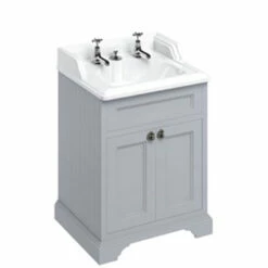 Burlington Freestanding Vanity Unit With Doors And Overflow Basin -Old Fashioned Bathrooms Sales small cabinet grey